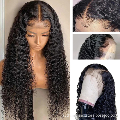 Wholesale natur black 100 human hair hd lace wig transparent Brazilian wig fashion water wave hd 13x6 lace frontal wigs